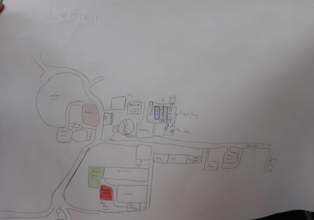 Mapa gminy Leoncin rysowana przez młodzież